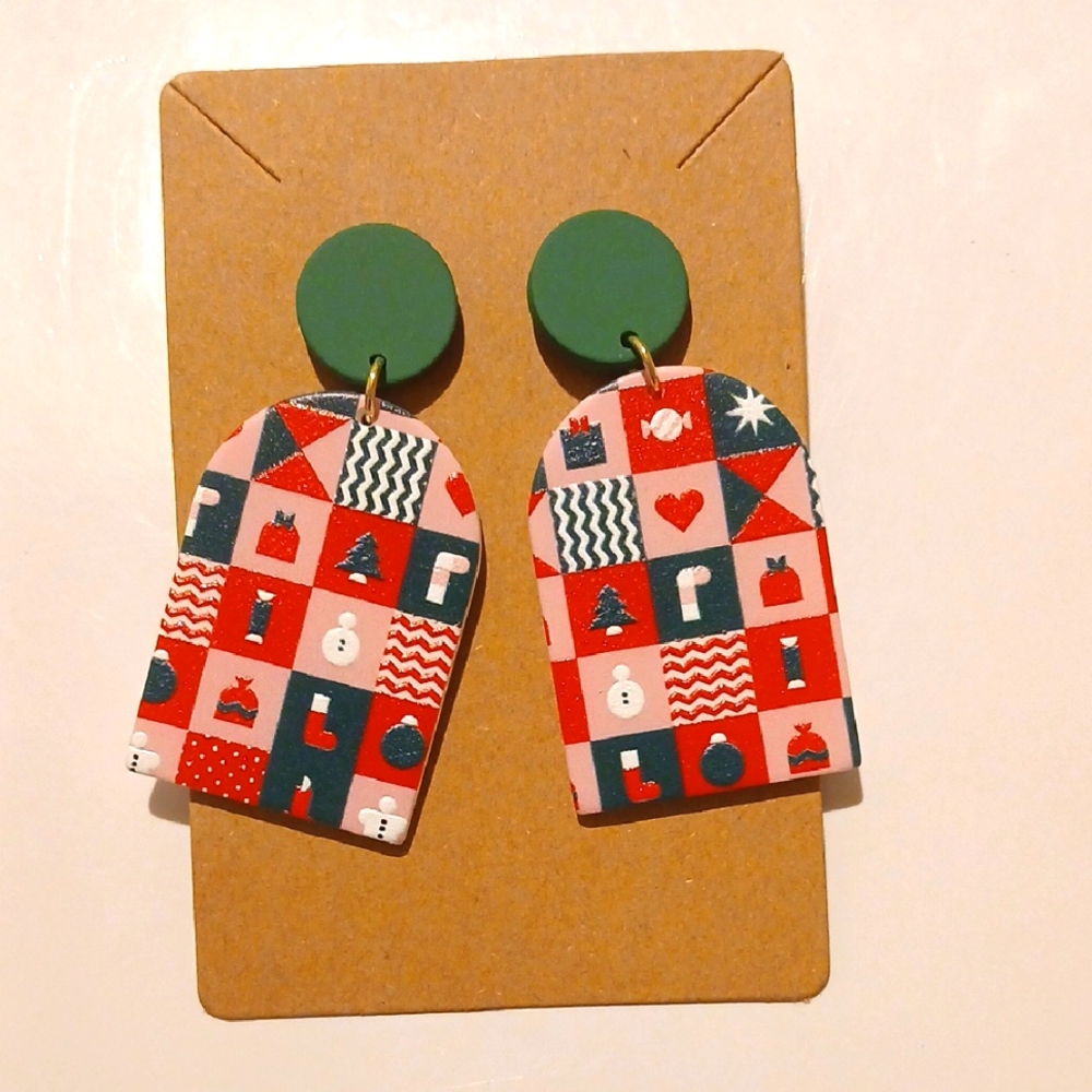 Fashion Jewelry Red and Green Festive Earrings